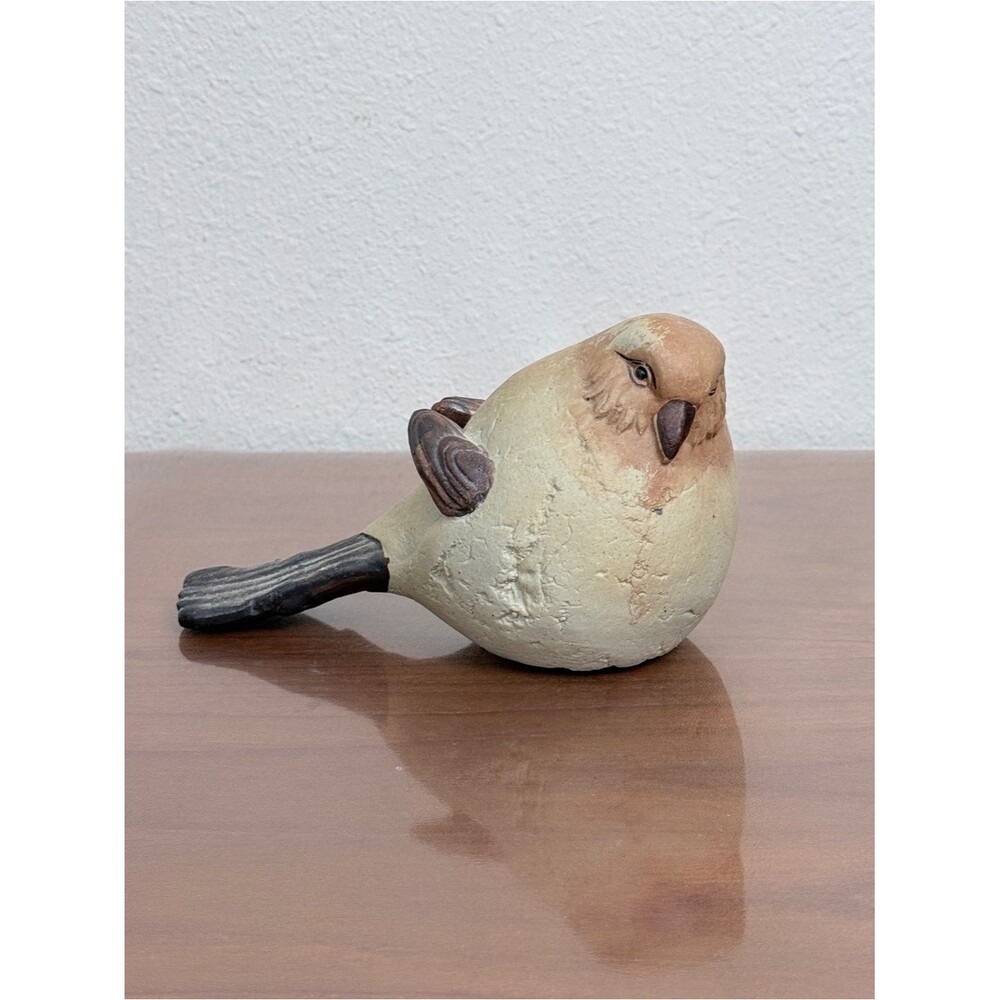 Handmade Artisan Ceramic Bird Figurine Cream & Brown 7”